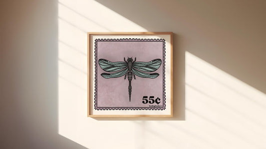 Dragonfly Stamp Art Print | 8inx8in | Angel Number Art Print