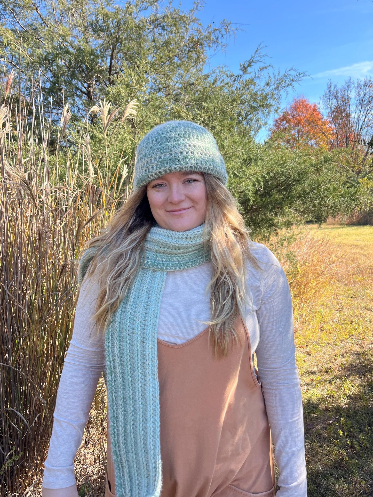 Fuzzy Crochet Hat & Scarf Matching Set