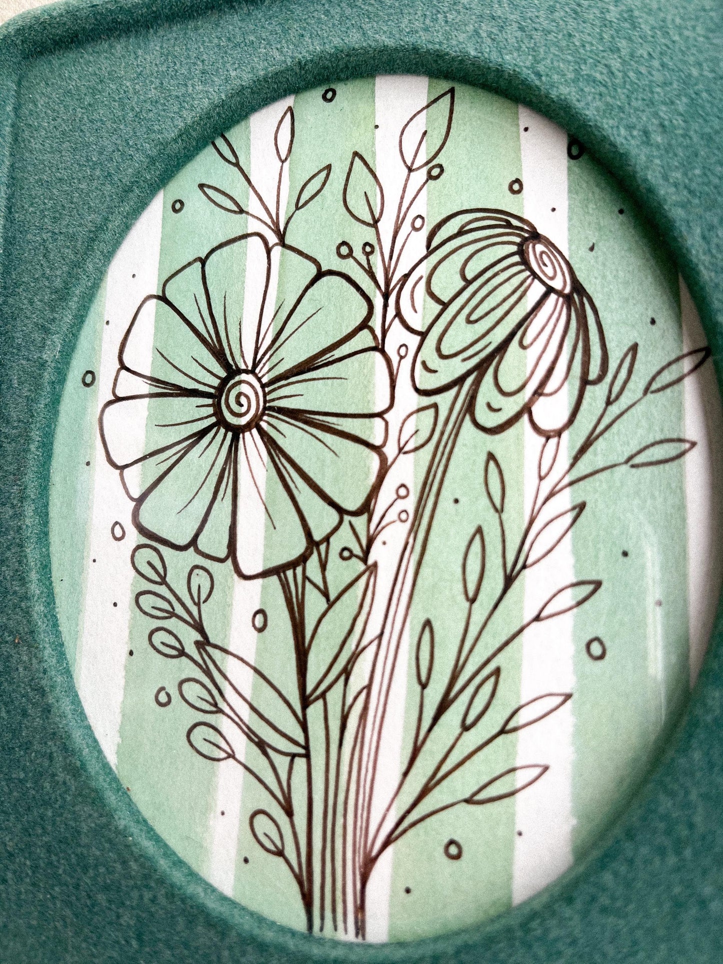 Teal Wildflower Painting w/ Velvet Frame