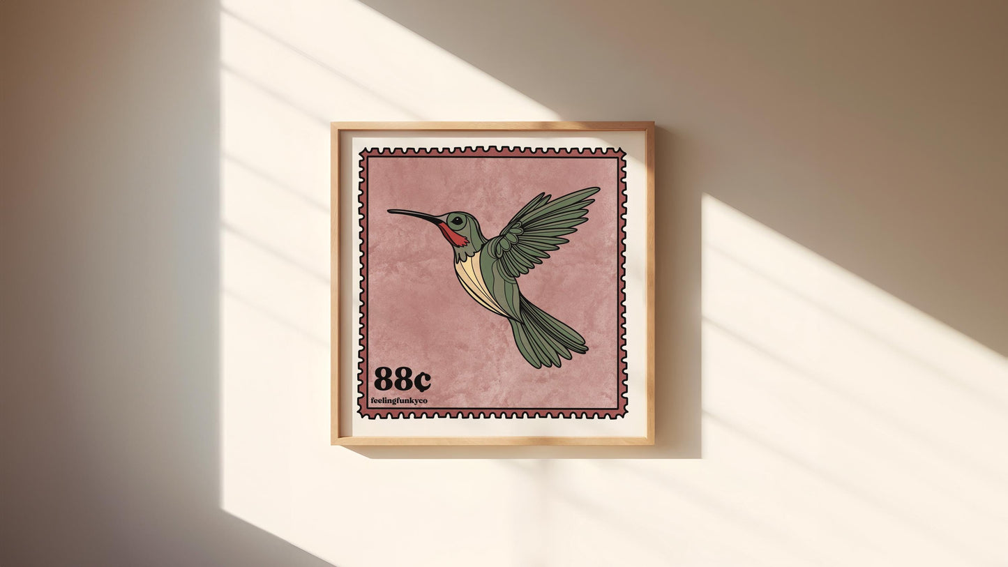 Hummingbird Stamp Art Print | 8inx8in | Angel Number Art Print
