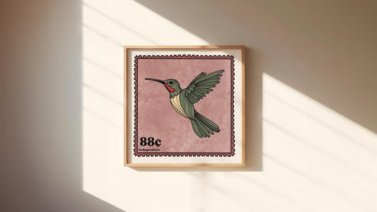Hummingbird Stamp Art Print | 8inx8in | Angel Number Art Print