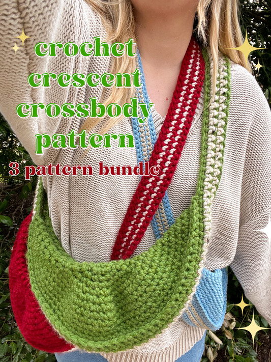 Crochet Crescent Crossbody Bag | 3 Pattern Bundle | Yarn Weight 4, 5, & 6 🌙 | Advanced Beginner Crochet Pattern