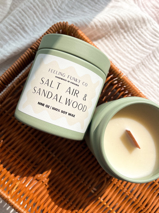 Salt Air and Sandalwood Candle | 9 oz. | 100% Soy Wax Non-Toxic Candle