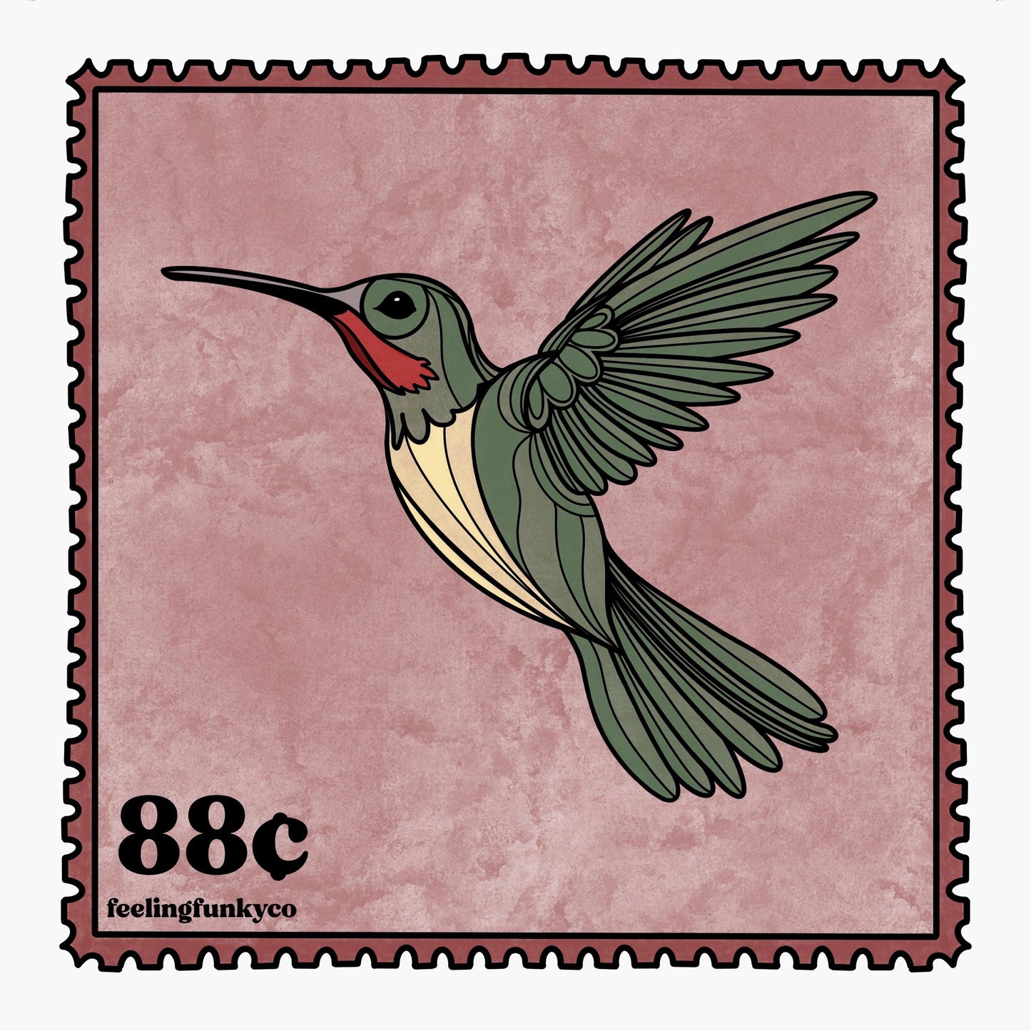 Hummingbird Stamp Art Print | 8inx8in | Angel Number Art Print