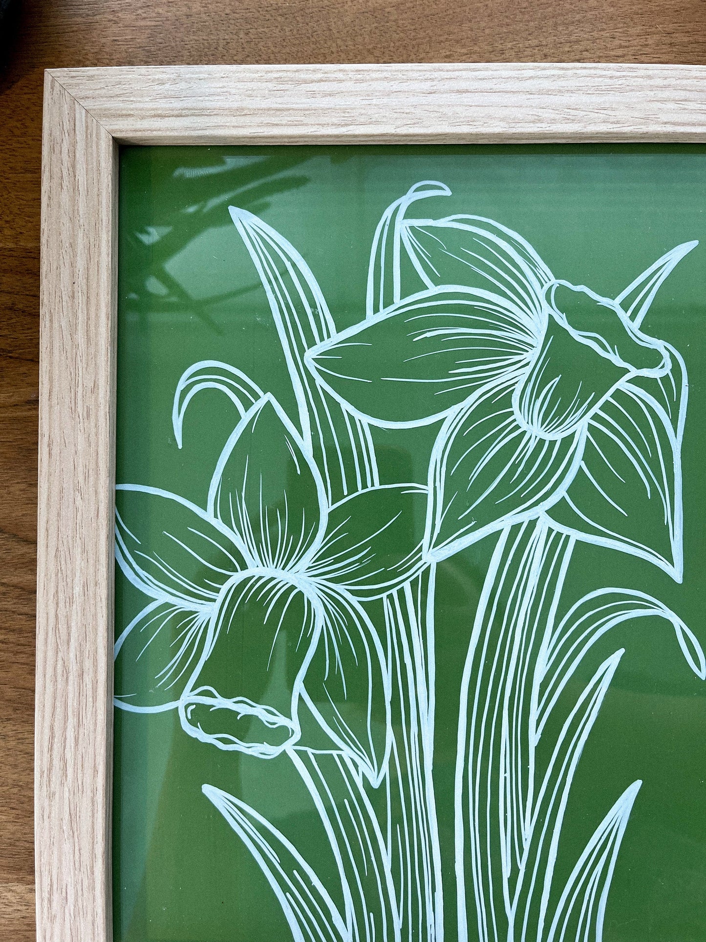 Daffodil Painting | Framed Painted Glass