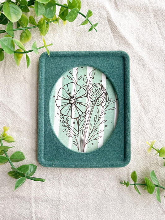 Teal Wildflower Painting w/ Velvet Frame