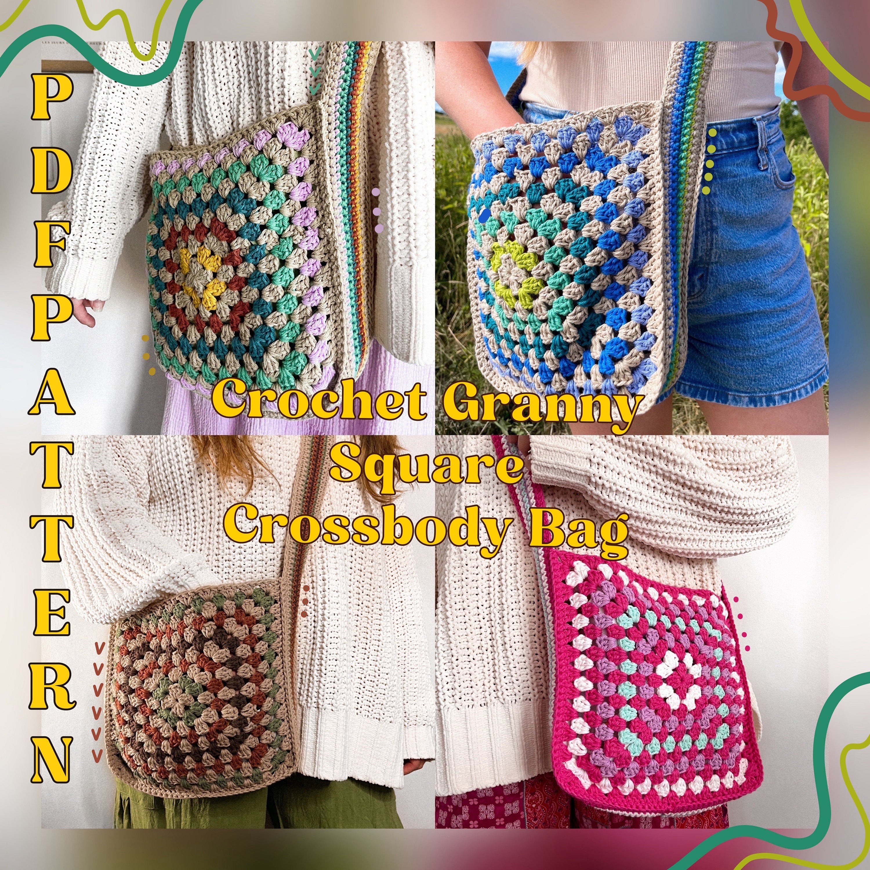 Crochet Granny Square Crossbody Bag Beginner Friendly Crochet PDF