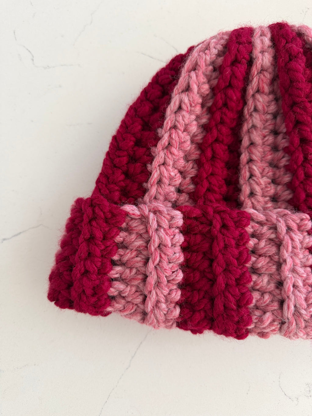 red & pink chunky stripped beanie
