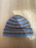 striped crochet beanie | heather brown + blue￼
