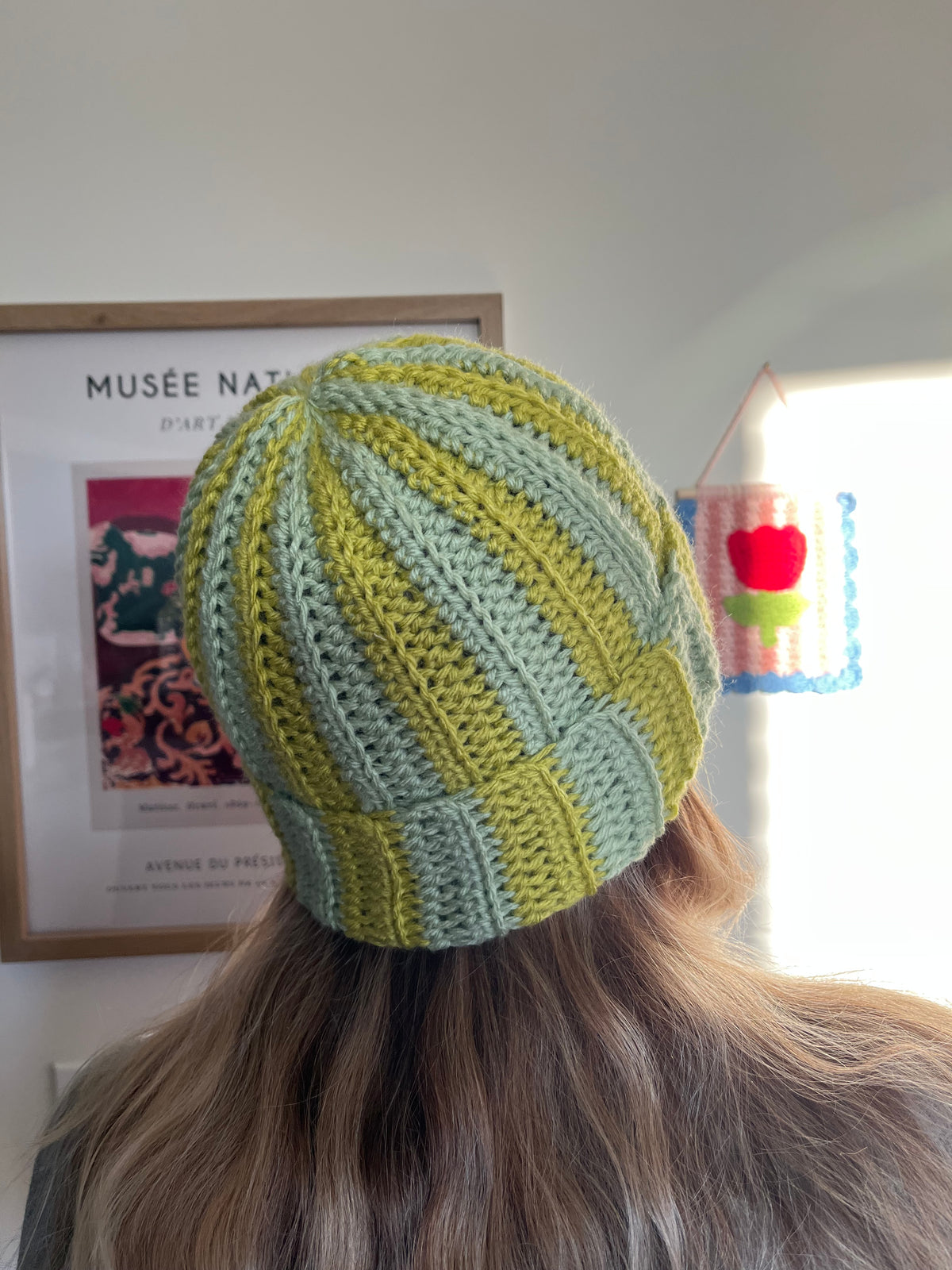 green stripped beanie