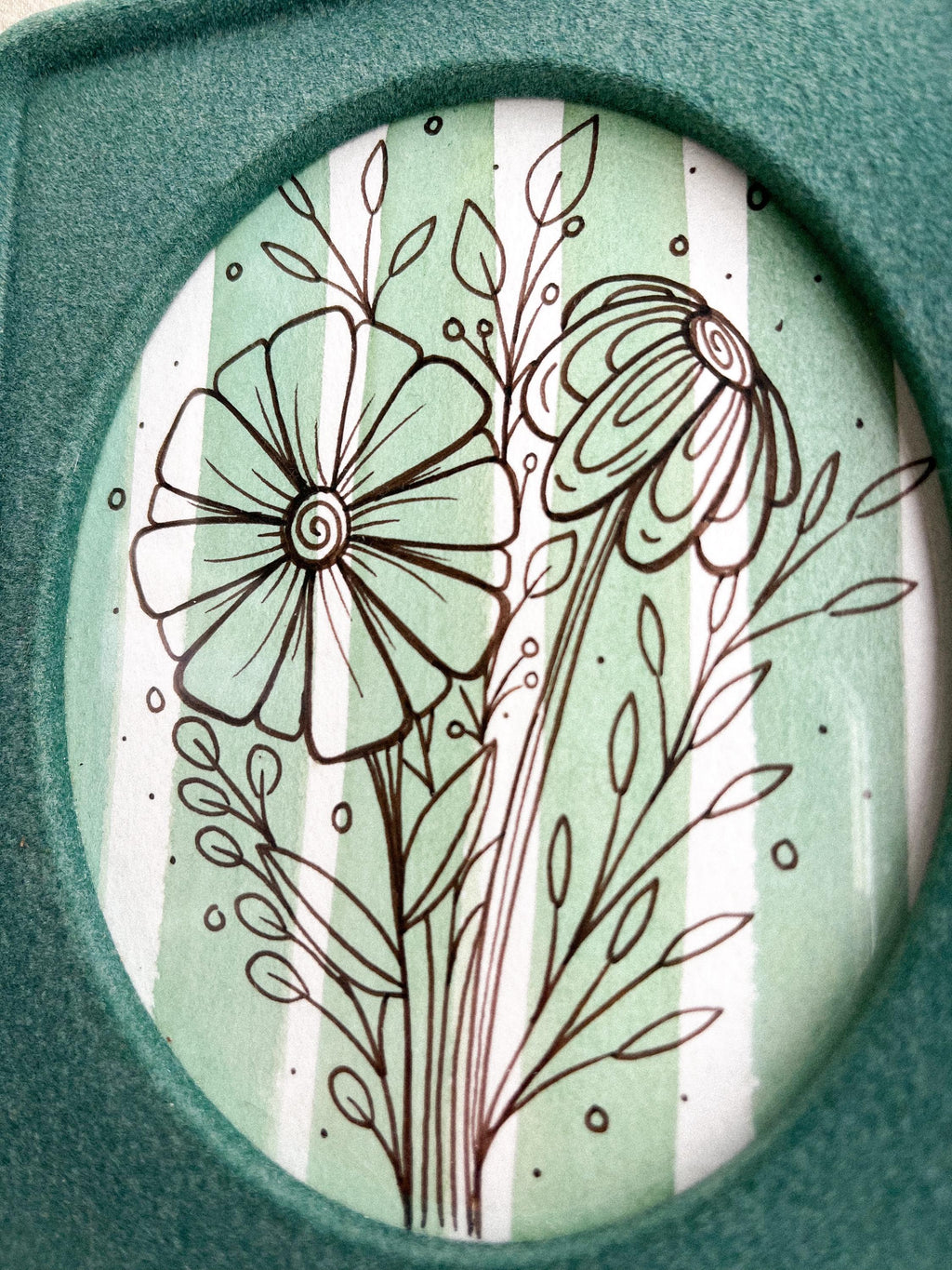 Teal Wildflower Painting w/ Velvet Frame