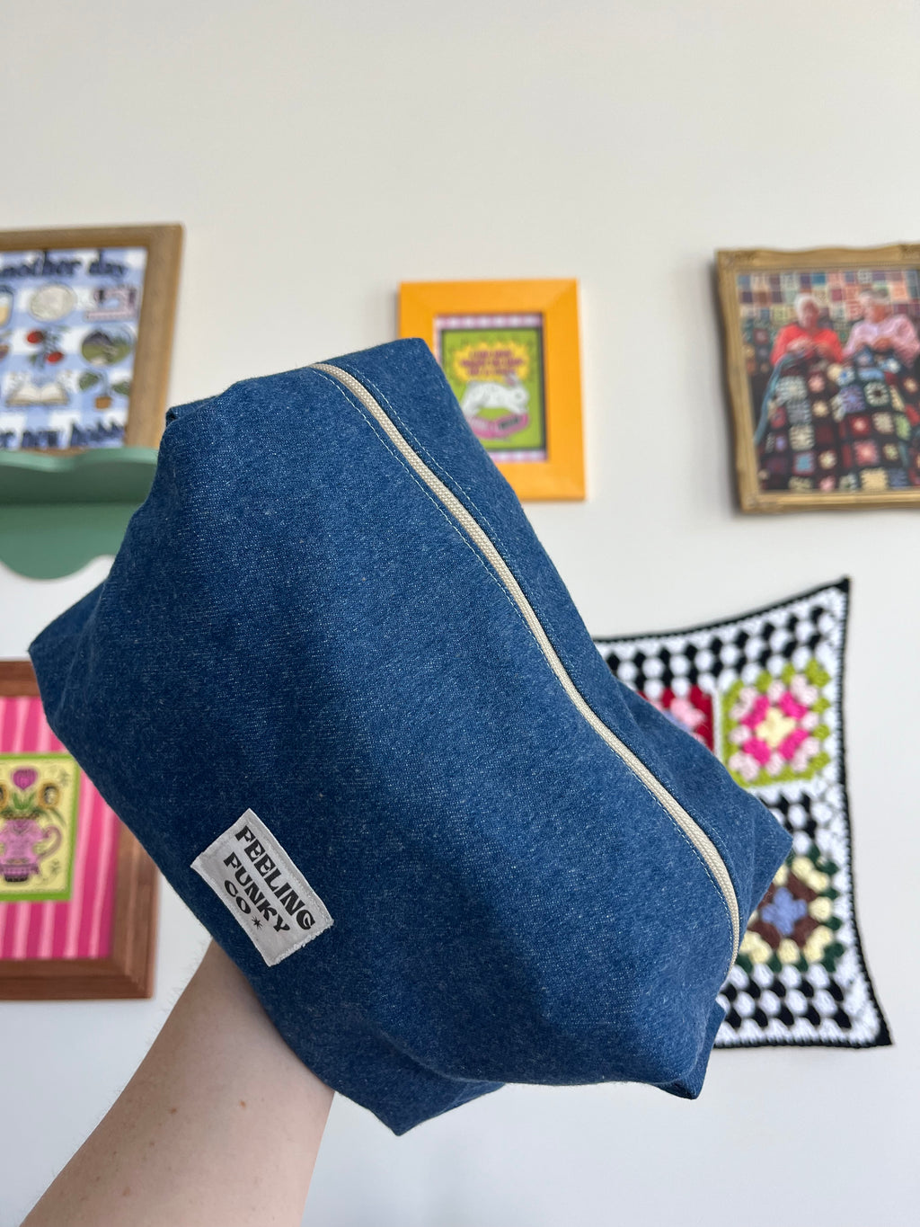boxy jean makeup bag | hand sewn