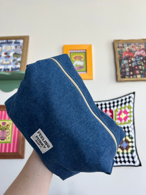 boxy jean makeup bag | hand sewn