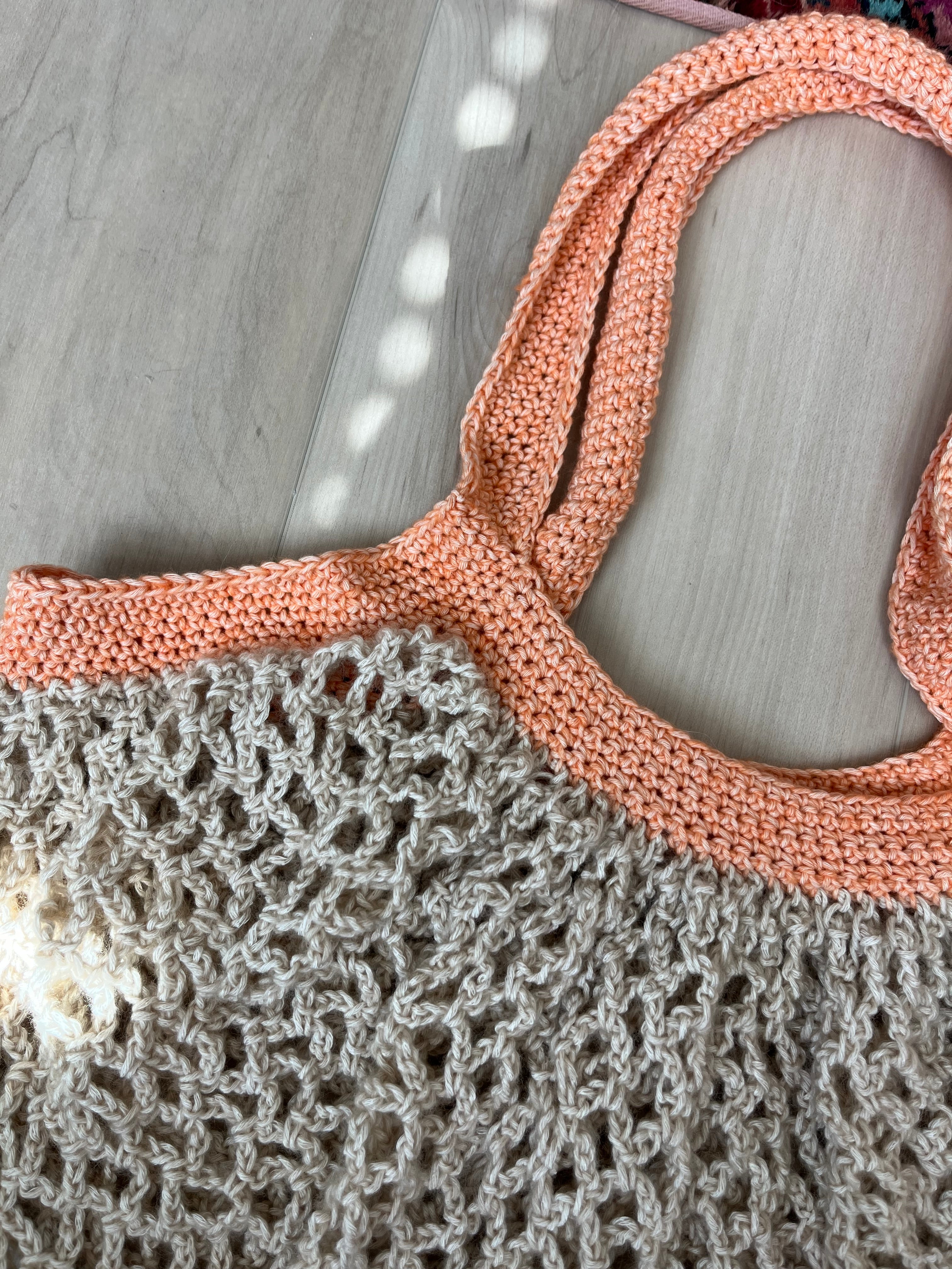 mesh market bag | oatmeal & peach