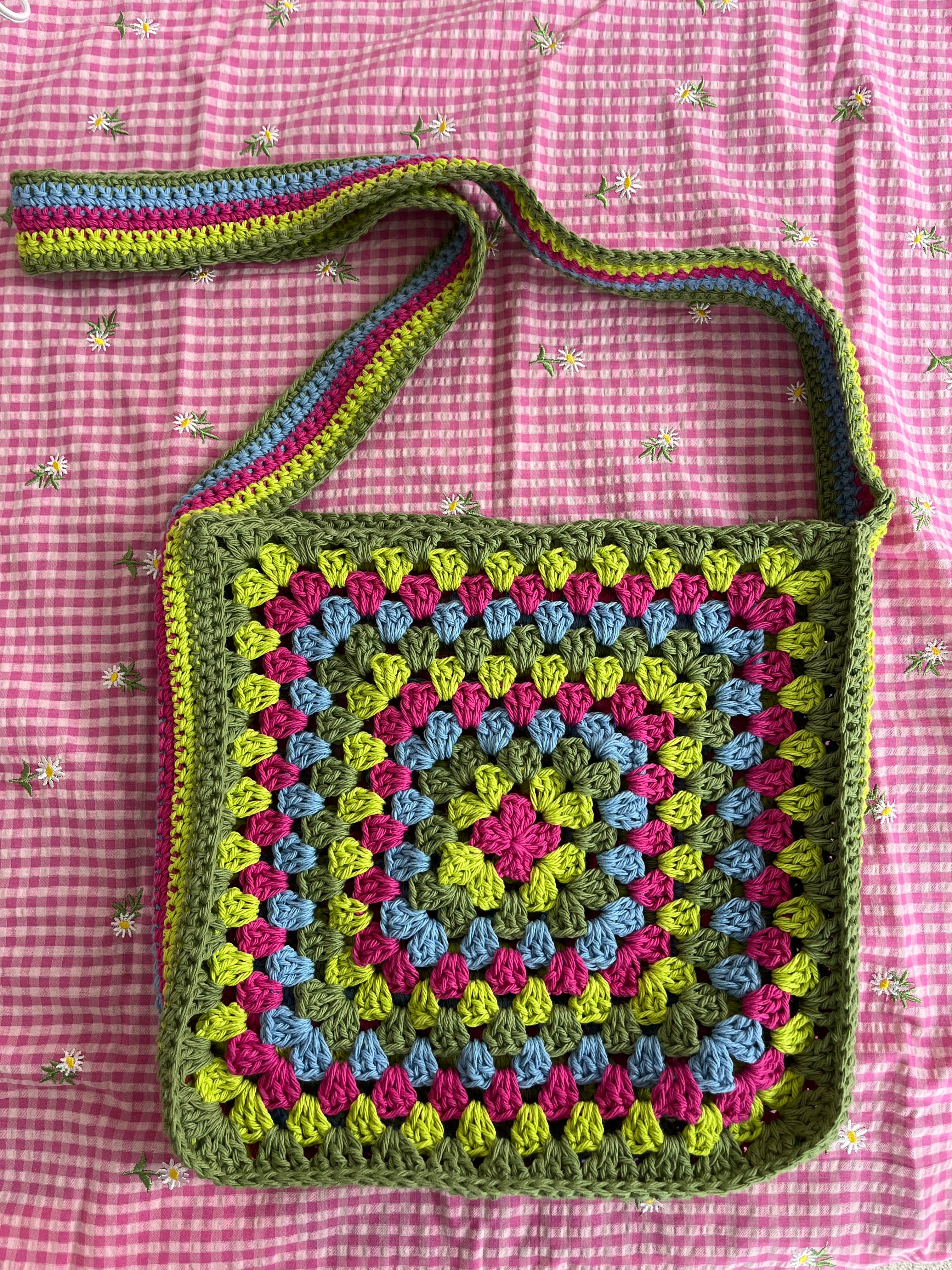 Granny square crossbody bag | pink, blue, & greens