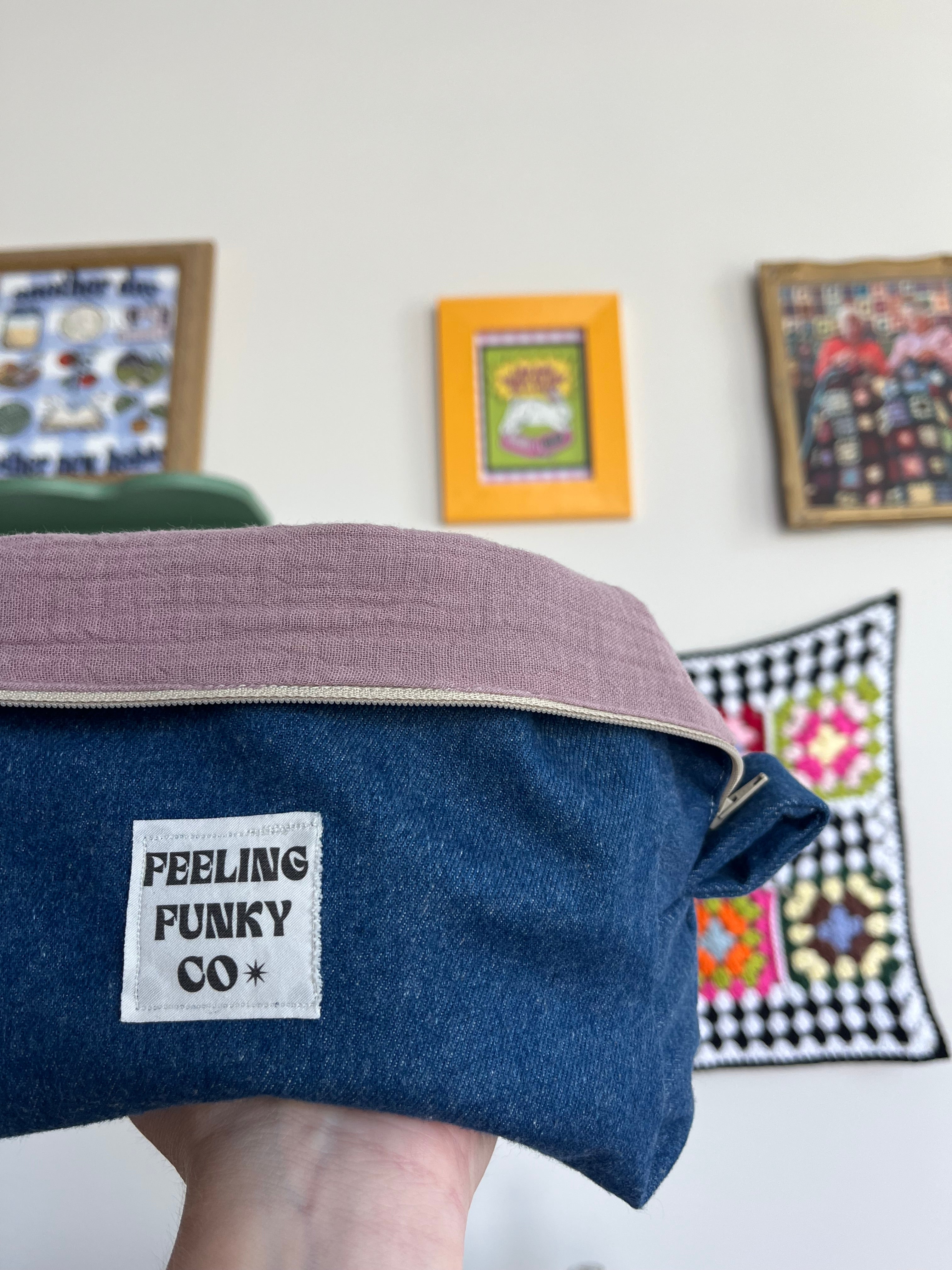 boxy jean makeup bag | hand sewn