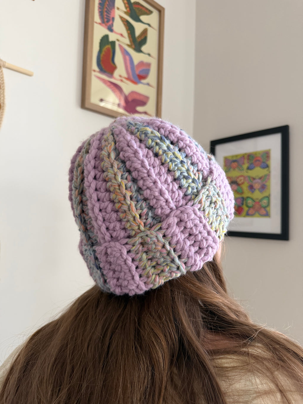 chunky stripped crochet beanie