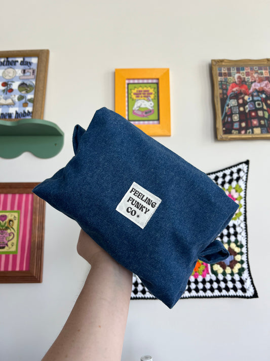 boxy jean makeup bag | hand sewn