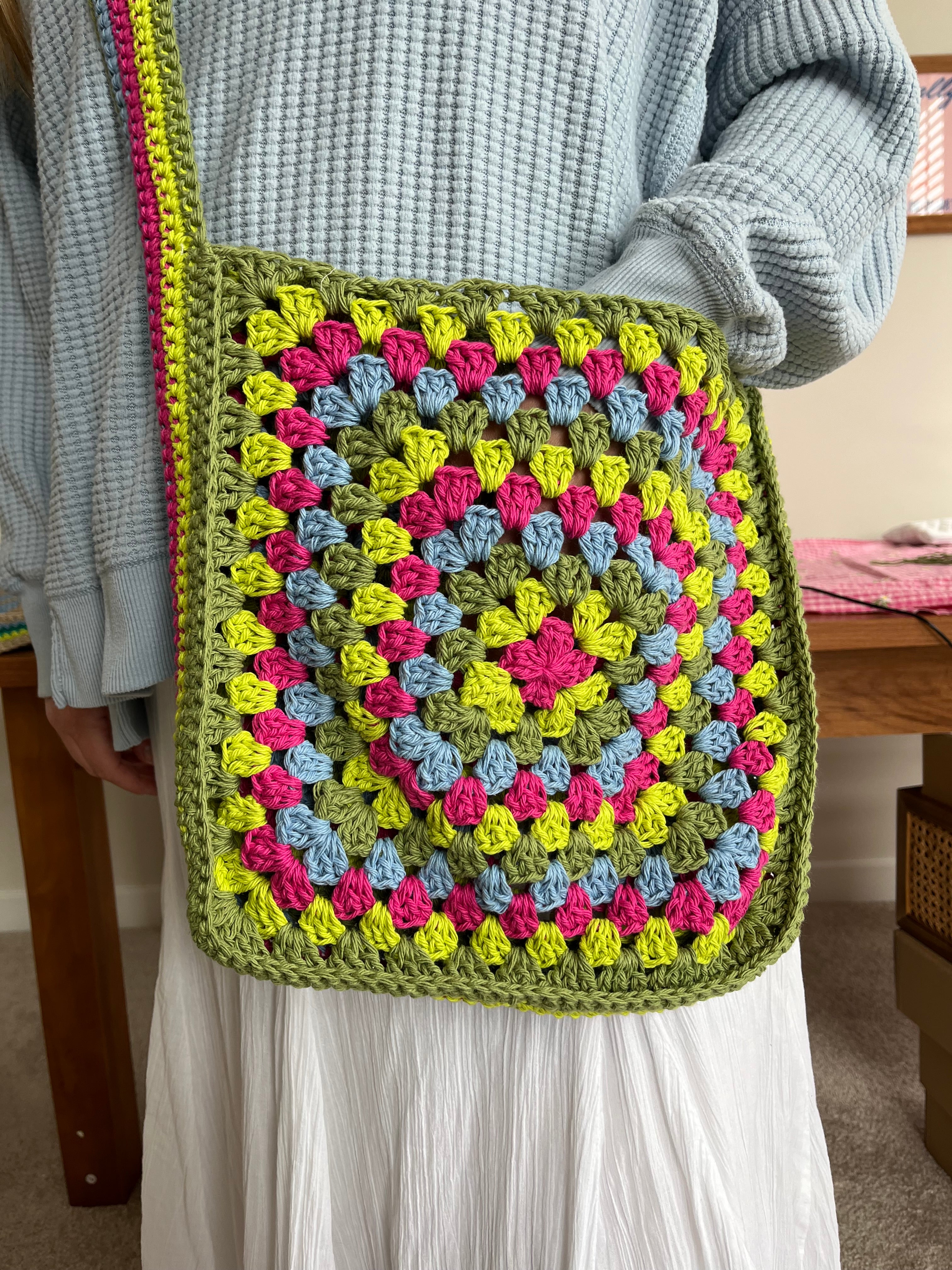 Granny square crossbody bag | pink, blue, & greens