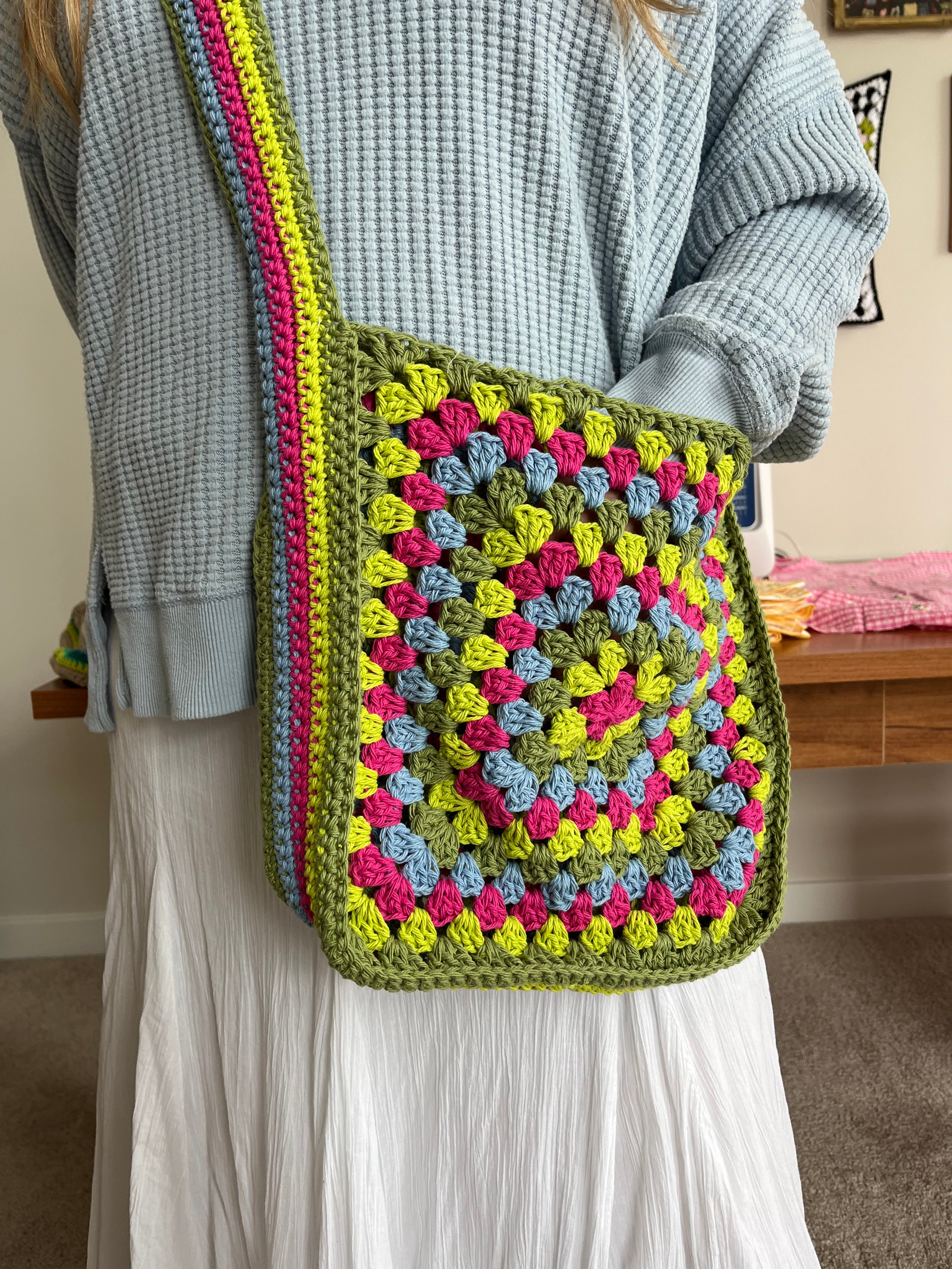 Granny square crossbody bag | pink, blue, & greens