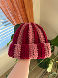 red & pink chunky stripped beanie