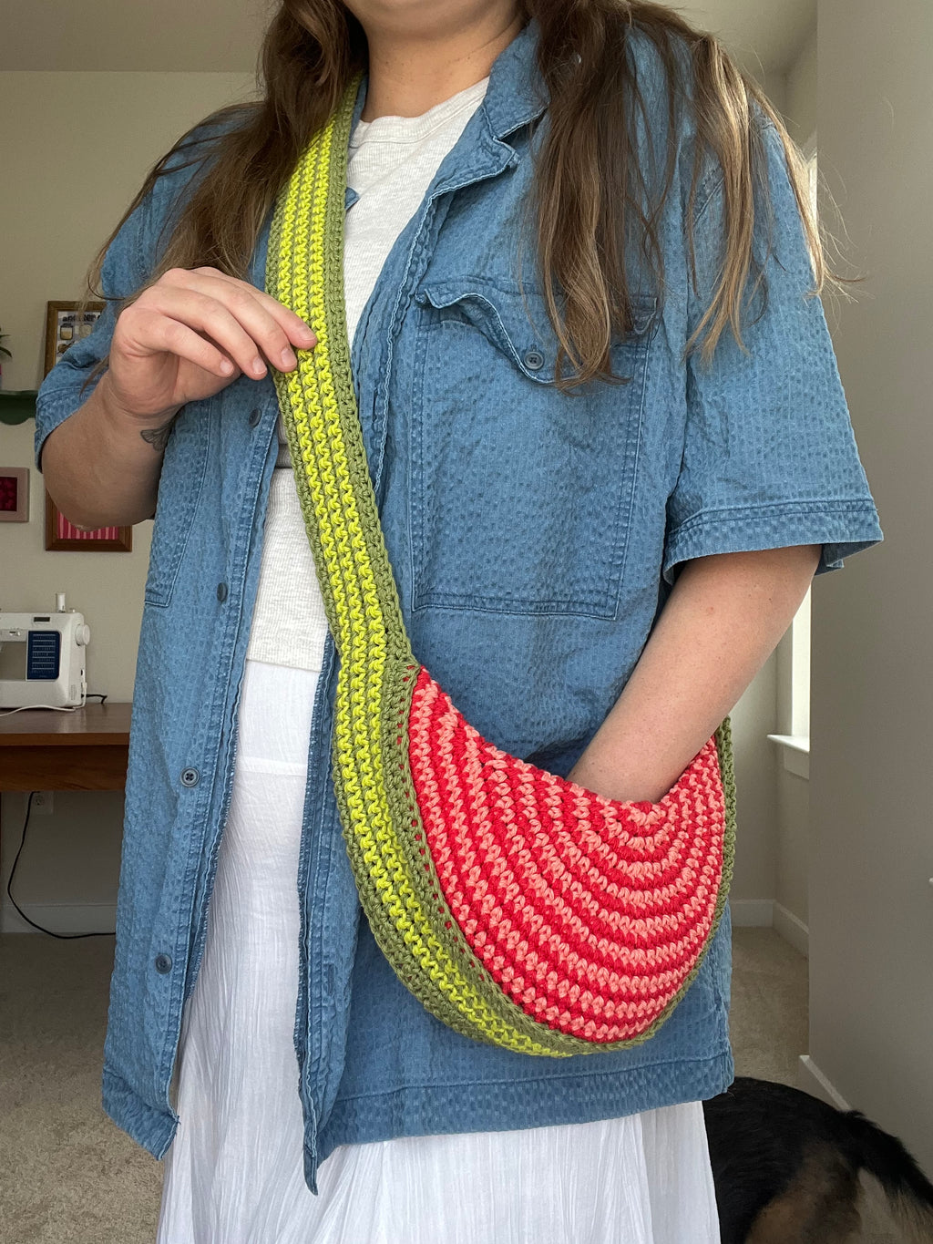 Watermelon crescent crossbody bag | with snap closure