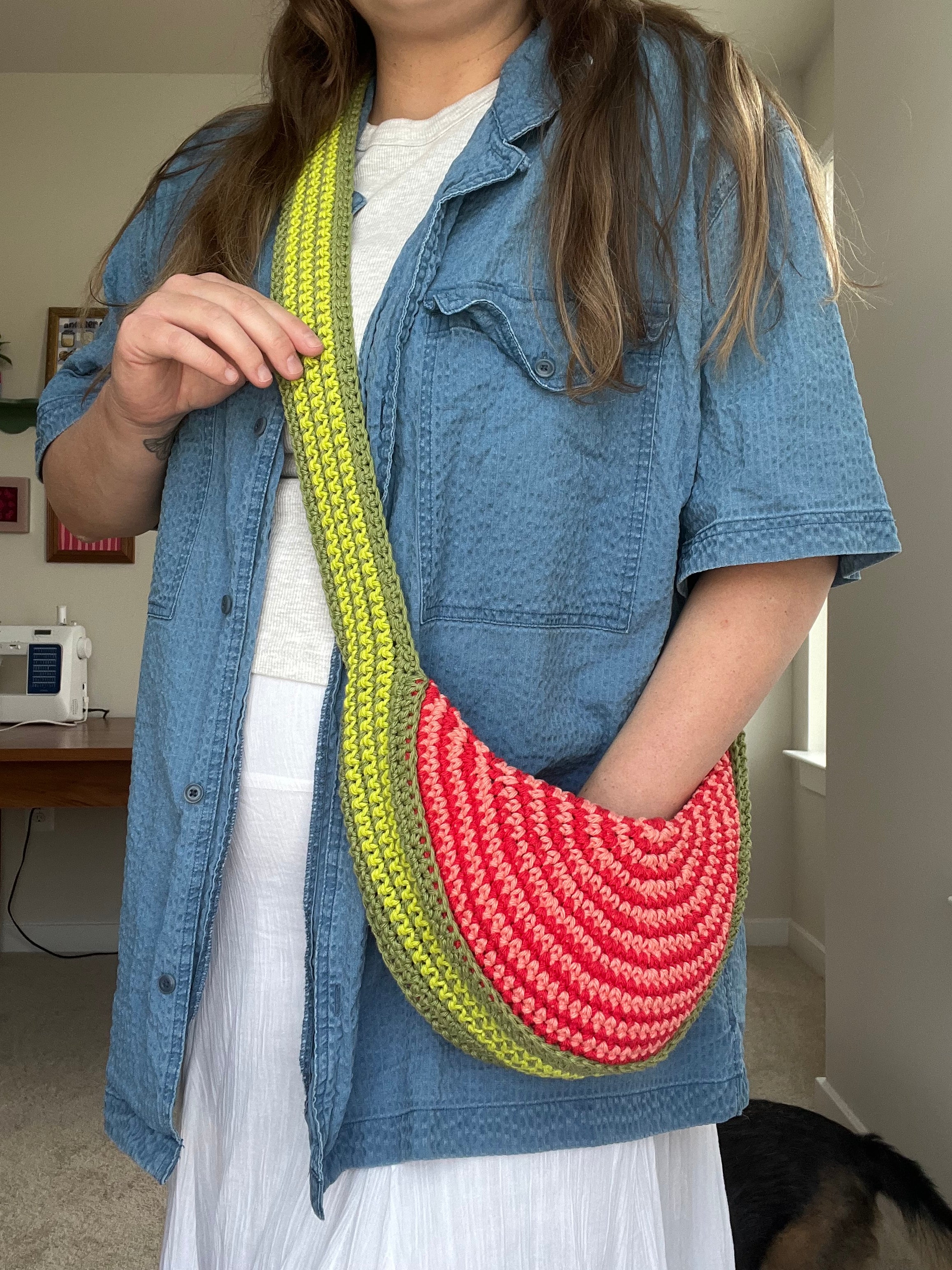 Watermelon crescent crossbody bag | with snap closure