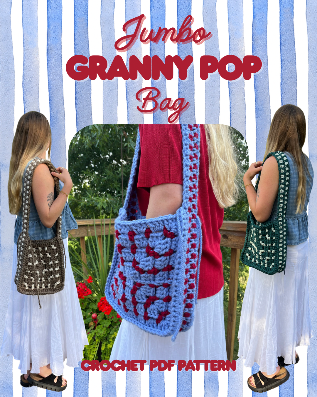 Crochet Jumbo Granny Pop Bag | Beginner Friendly Crochet Pattern | Crochet Granny Square Bag Pattern