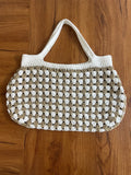 granny stitch beach bag | tan & white