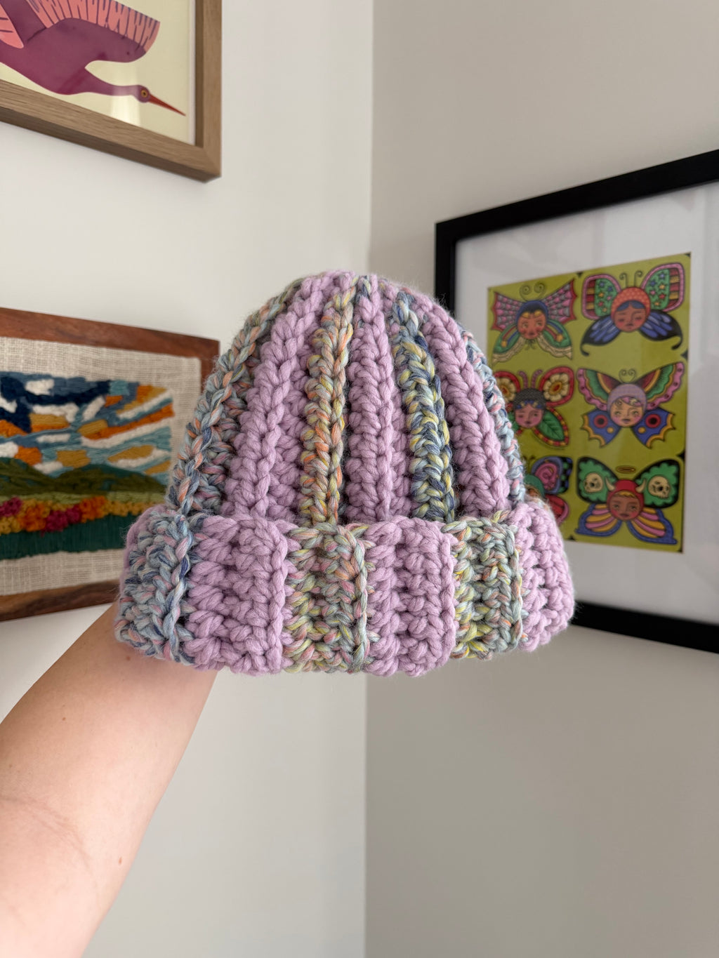 chunky stripped crochet beanie