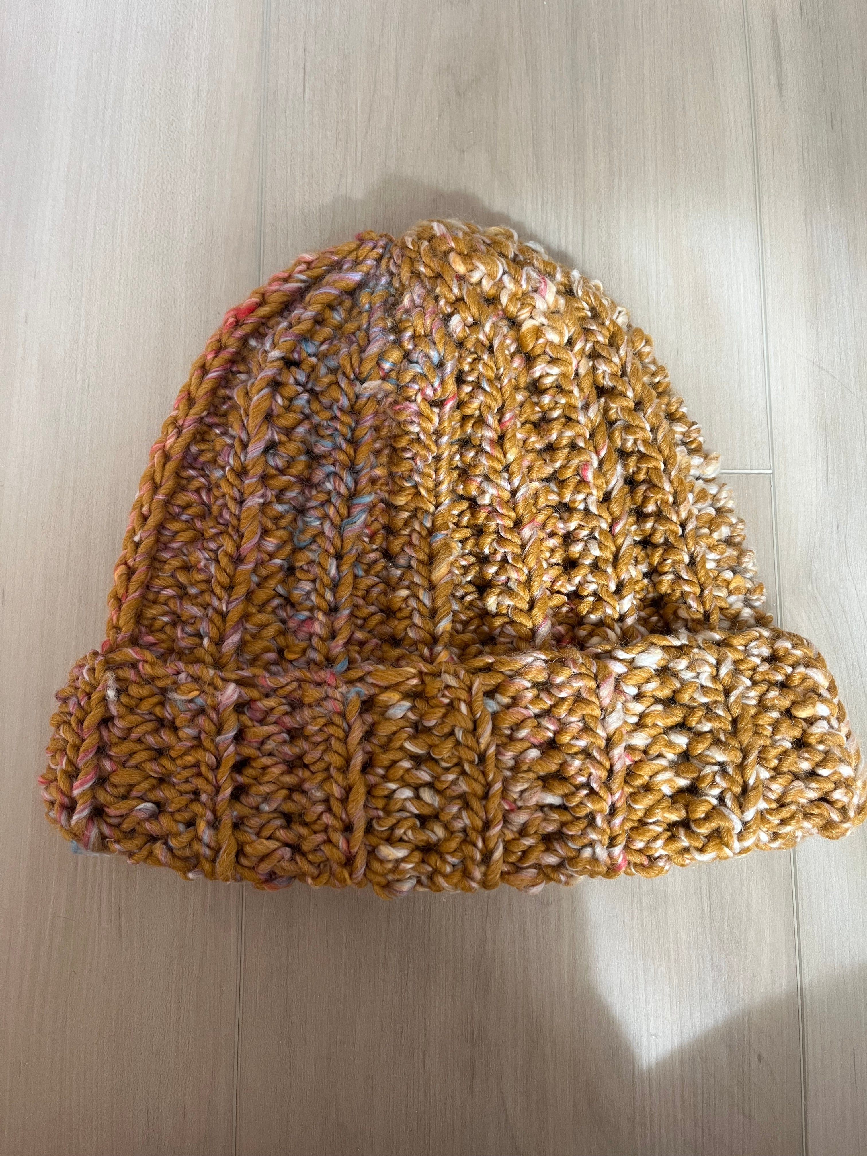 crochet chunky beanie | speckled mustard yellow￼