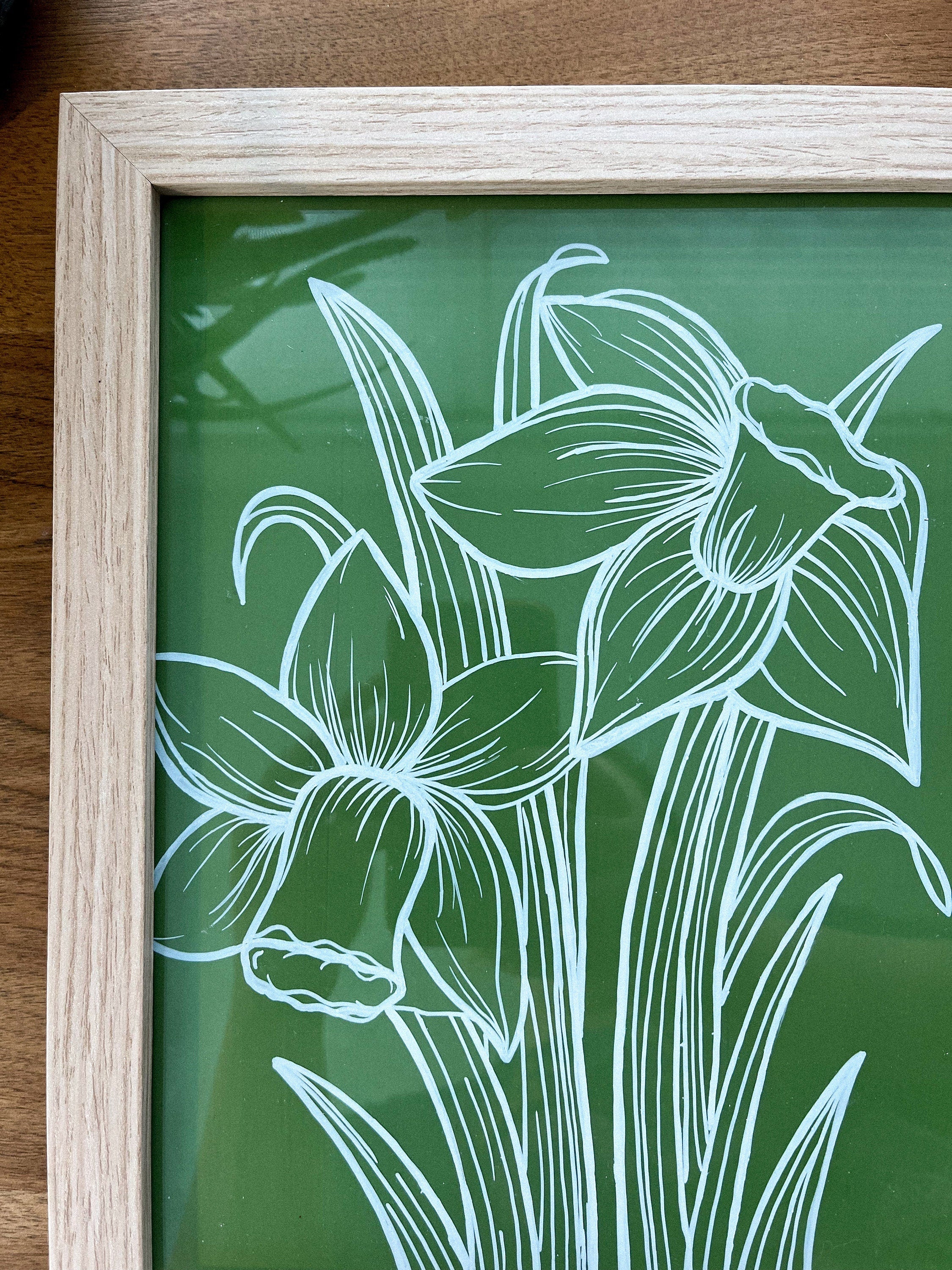 Daffodil Painting | Framed Painted Glass