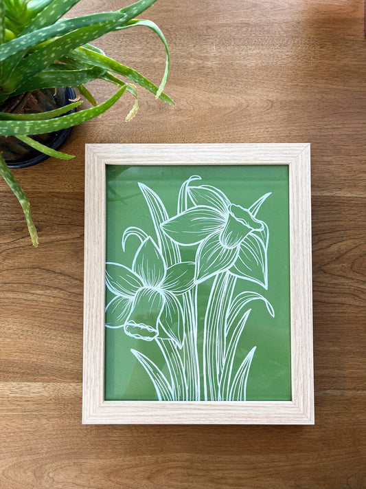 Daffodil Painting | Framed Painted Glass
