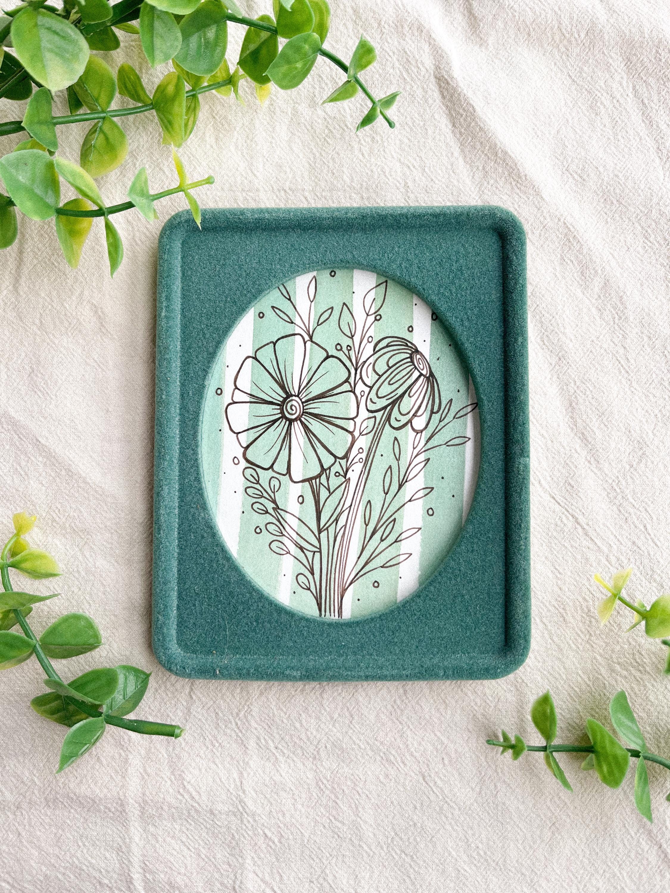 Teal Wildflower Painting w/ Velvet Frame